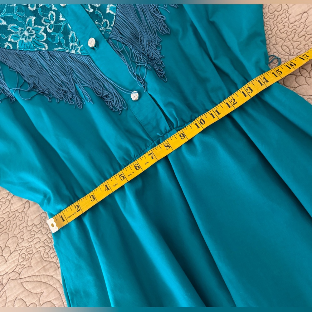 VTG 80s Lilia Guilty Smitty Smith Teal Green Fringed Western Cowgirl Maxi Dress - Picture 10 of 13